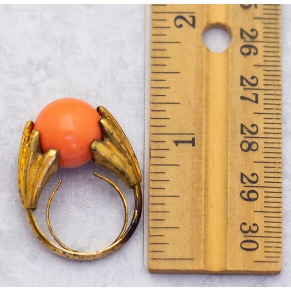 Size 6, Vintage Ring, Gold Tone Orange Ball Ring, Art Deco Ring by Avon - CT1 - Picture 4 of 4
